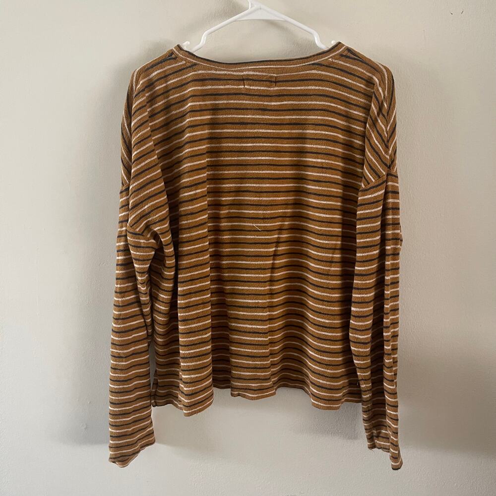 WVN For You Womens L Riki Stripe Sweater Golden Brown Boxy Organic Cotton - Picture 2 of 11